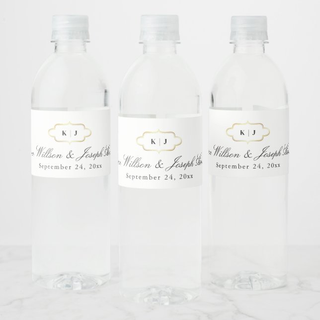 CLASSIC MONOGRAM & ROMANTIC CALLIGRAPHY WEDDING WATER BOTTLE LABEL (Bottles)