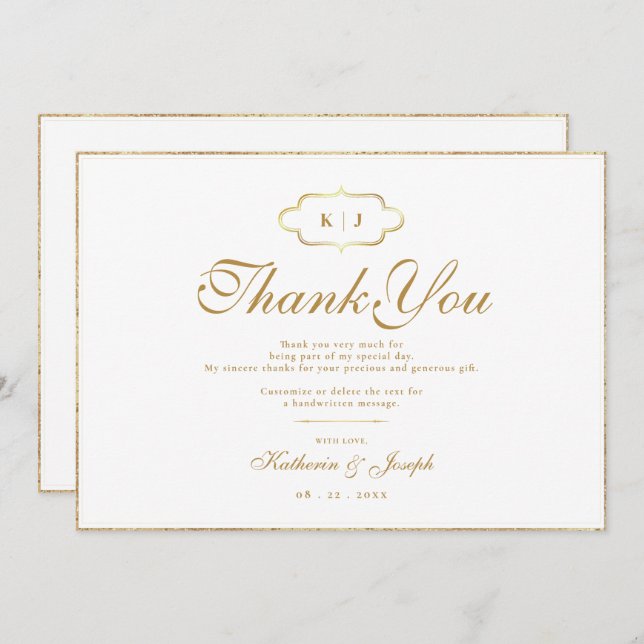 CLASSIC MONOGRAM & ROMANTIC CALLIGRAPY THANK YOU  (Front/Back)