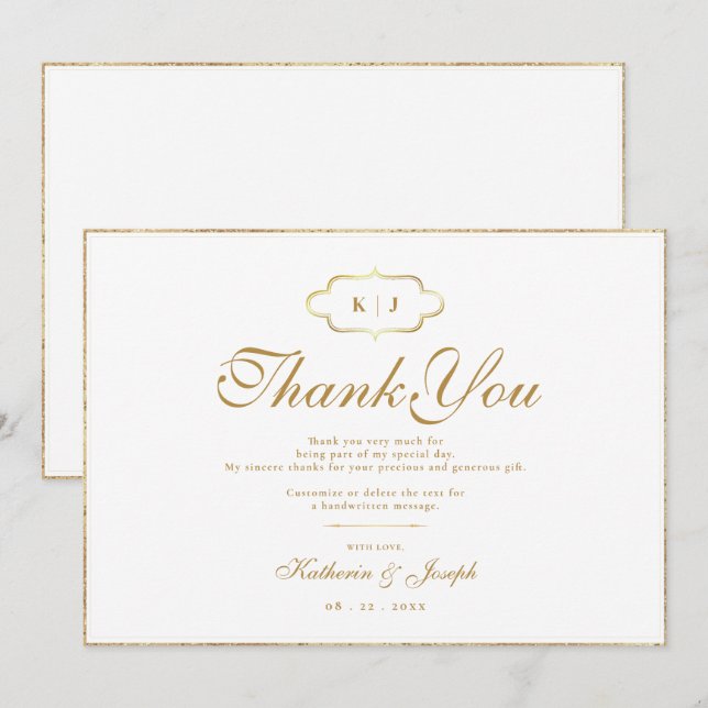 CLASSIC MONOGRAM & ROMANTIC CALLIGRAPY THANK YOU  CARD (Front/Back)