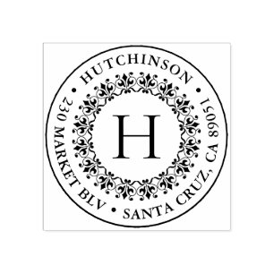 Classic Monogram Round Family Name Return Address Rubber Stamp