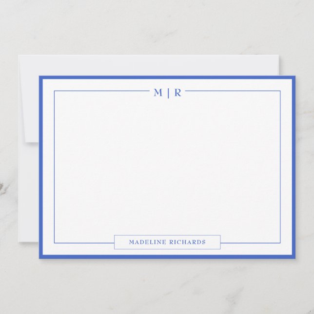 Classic Monogram Royal Blue Border Stationery Note (Front)