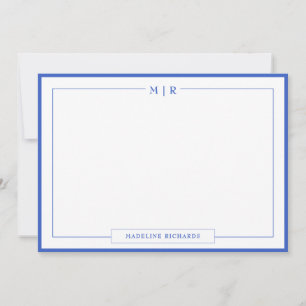 Classic Monogram Royal Blue Border Stationery Note
