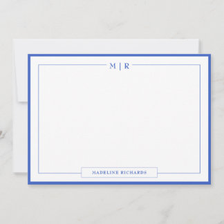 Classic Monogram Royal Blue Border Stationery Note Card