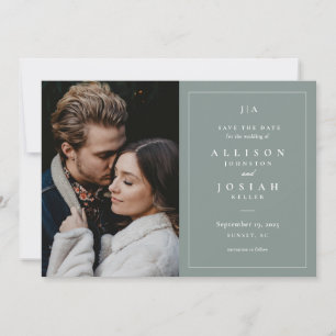 Classic Monogram Sage Green Wedding Photo Save The Date