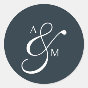 Classic Monogram Script Ampersand Wedding Cl Classic Round Sticker