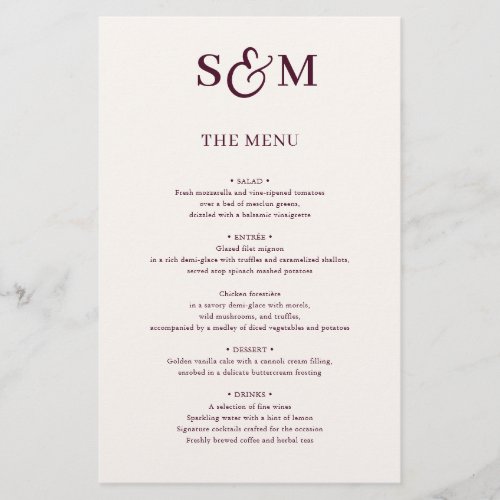 Classic Monogram Script Ampersand Wedding Menu
