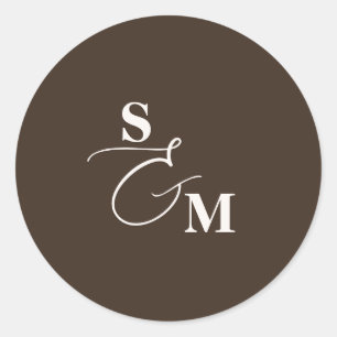 Classic Monogram Script Ampersand Wedding Round Sticker