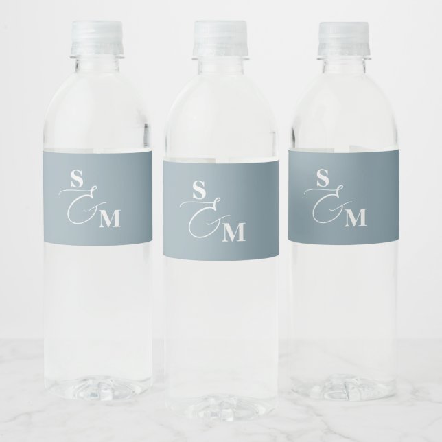 Classic Monogram Script Ampersand Wedding Water Bottle Label (Bottles)