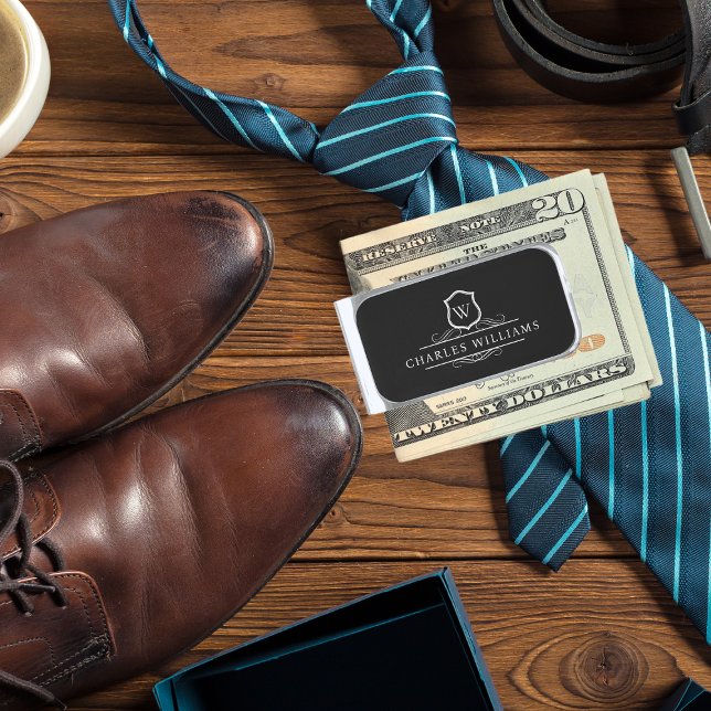 Classic Monogram Shield | Elegant Personalized Silver Finish Money Clip (Creator Uploaded)
