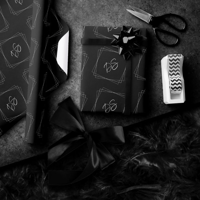Classic Monogram | Simple Black and White Modern Wrapping Paper (Creator Uploaded)