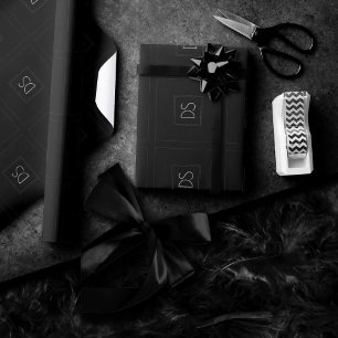 Classic Monogram Simple Black and White Modern Wrapping Paper