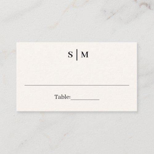 Classic Monogram Simple White Ivory Wedding Place Card