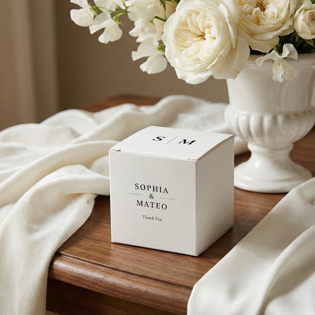Classic Monogram Simple White Wedding Favor Boxes (Creator Uploaded)