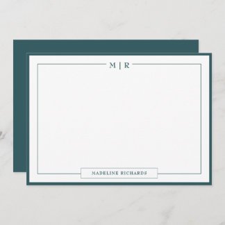 Classic Monogram Smoke Green Border Stationery Note Card