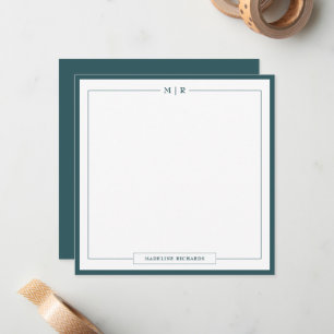Classic Monogram Smoke Green Border Stationery Note Card