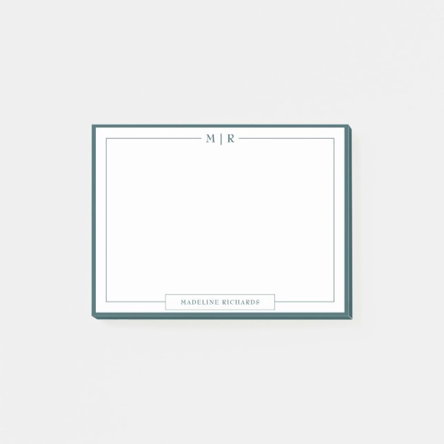 Classic Monogram Smoke Green Border Stationery Post-it Notes (Front)