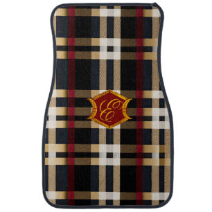 Classic Monogram Stylish Plaid Black Red & Beige Car Floor Mat