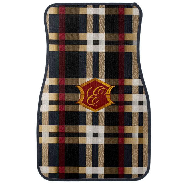 Classic Monogram Stylish Plaid Black Red & Beige  Car Floor Mat (Front)