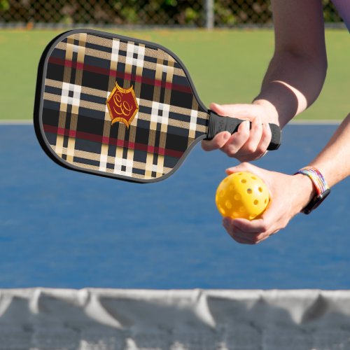 Classic Monogram Stylish Plaid Black Red  Beige Pickleball Paddle