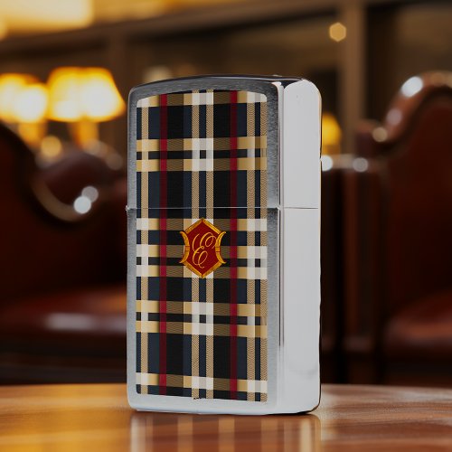 Classic Monogram Stylish Plaid Black Red  Beige Zippo Lighter