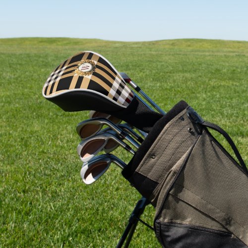 Classic Monogram Stylish Plaid Grey Black  Biege Golf Head Cover