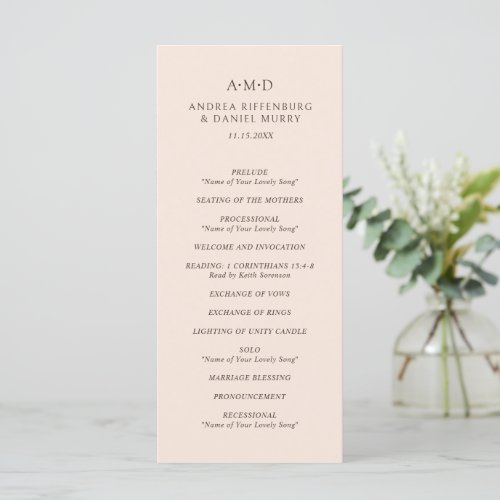 Classic Monogram Tan Formal Elegant Wedding Program