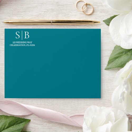 Classic Monogram Teal Wedding Envelope