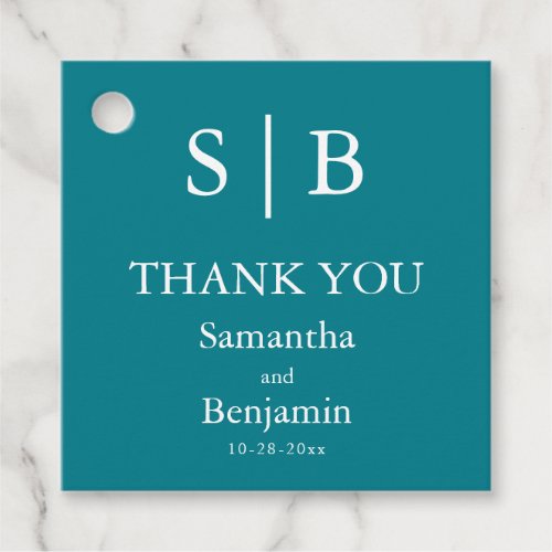 Classic Monogram Teal Wedding Favor Tags