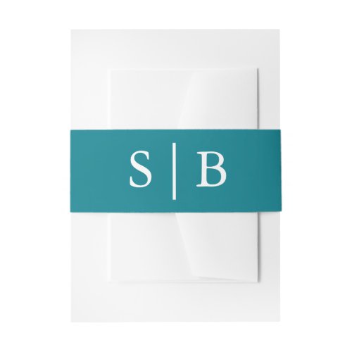 Classic Monogram Teal Wedding Invitation Belly Band