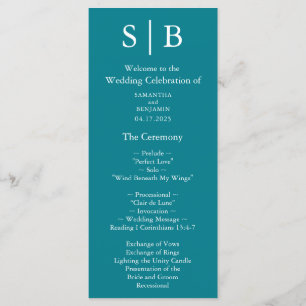 Classic Monogram Teal Wedding Program