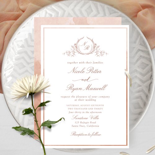 Classic Monogram Terracotta Watercolor Wedding Invitation