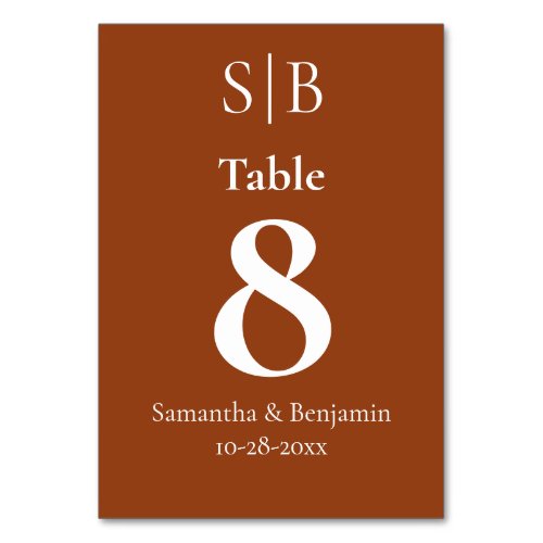 Classic Monogram Terracotta Wedding Table Number