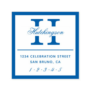 Classic Monogram Typography Blue Return Address Self-inking Stamp