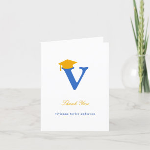 Classic Monogram V Graduation Cap Photo Modern Thank You Card