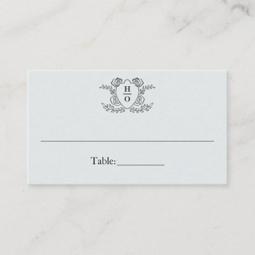 Classic Monogram Vintage Crest Blue Wedding Place Card