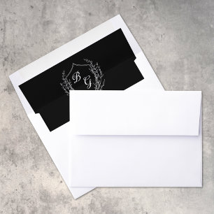 Classic monogram vintage crest wreath black envelope liner