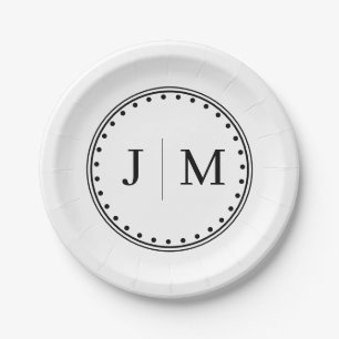 Classic Monogram Wedding Border line Paper Plates