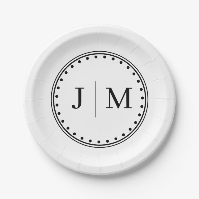 Classic Monogram Wedding Border line Paper Plates (Front)