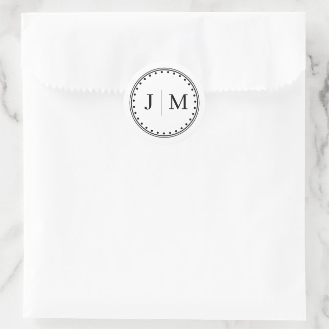 Classic Monogram Wedding Border line Round Sticker (Bag)