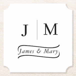 Classic Monogram Wedding Calligraphy line Paper Coaster