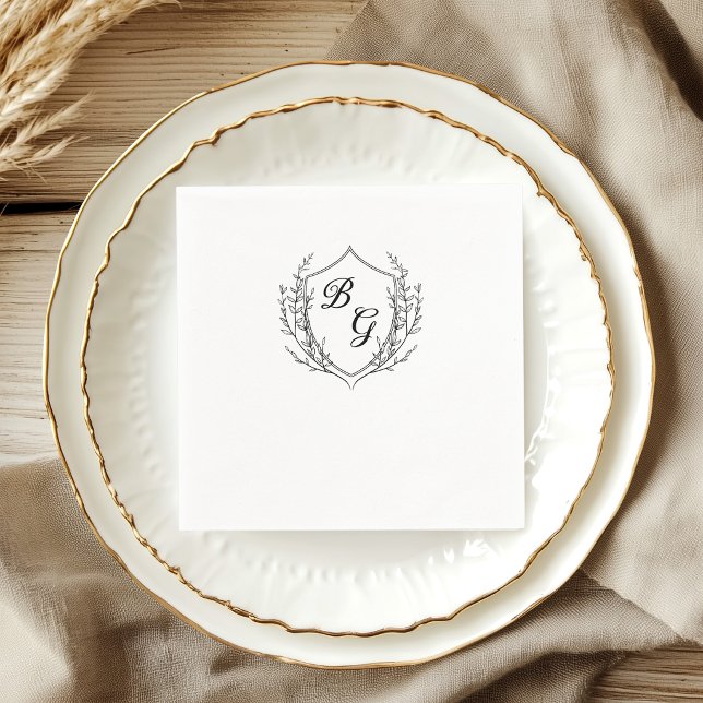 Classic monogram wedding crest black and white napkins (Creator Uploaded)