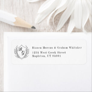Classic monogram wedding crest return address label