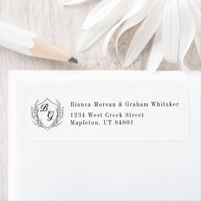 Classic monogram wedding crest return address label (Insitu)