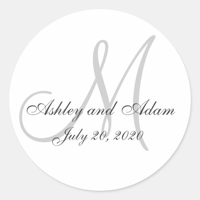 Classic Monogram Wedding Favor Sticker (Front)