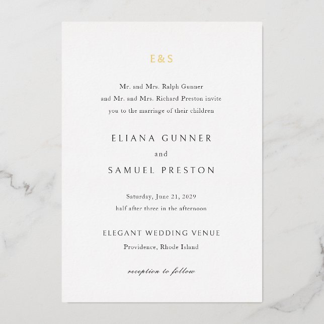 Classic Monogram Wedding Foil Invitation (Front)