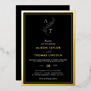 Classic  Monogram Wedding Gold Frame Real Foil Invitation