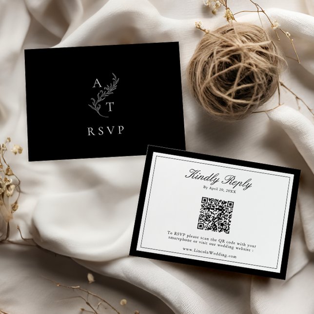 Classic Monogram Wedding QR Code RSVP Card (Creator Uploaded)