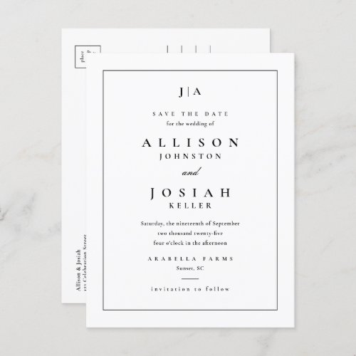 Classic Monogram Wedding Save The Date Announcement Postcard