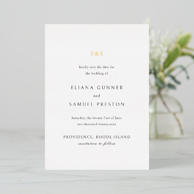 Classic Monogram Wedding Save the Date Foil Invitation (Standing Front)