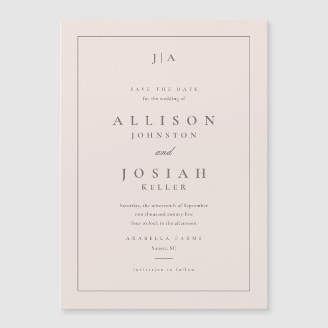 Classic Monogram Wedding Save The Date Magnetic Invitation (Front)